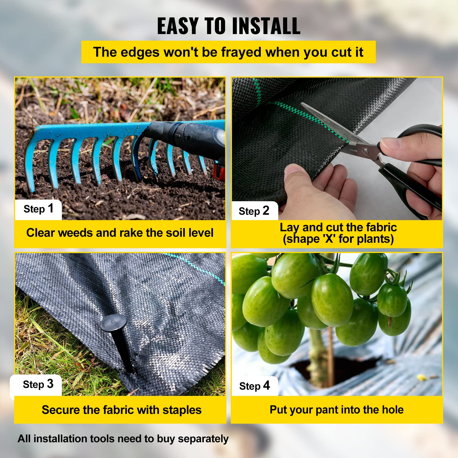 Happybuy black weed barrier offers strong shading to slow weed growth