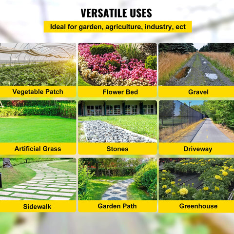 Happybuy heavy-duty landscape fabric suitable for beds, patches, and gravel paths.