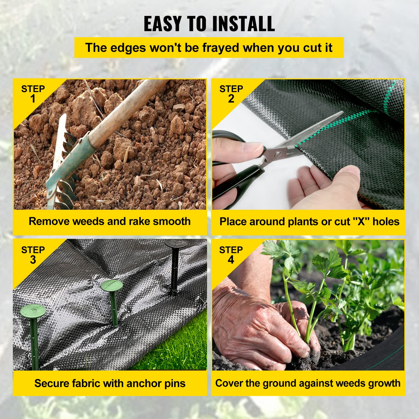 Happybuy easy install weed barrier with green stripes for alignment