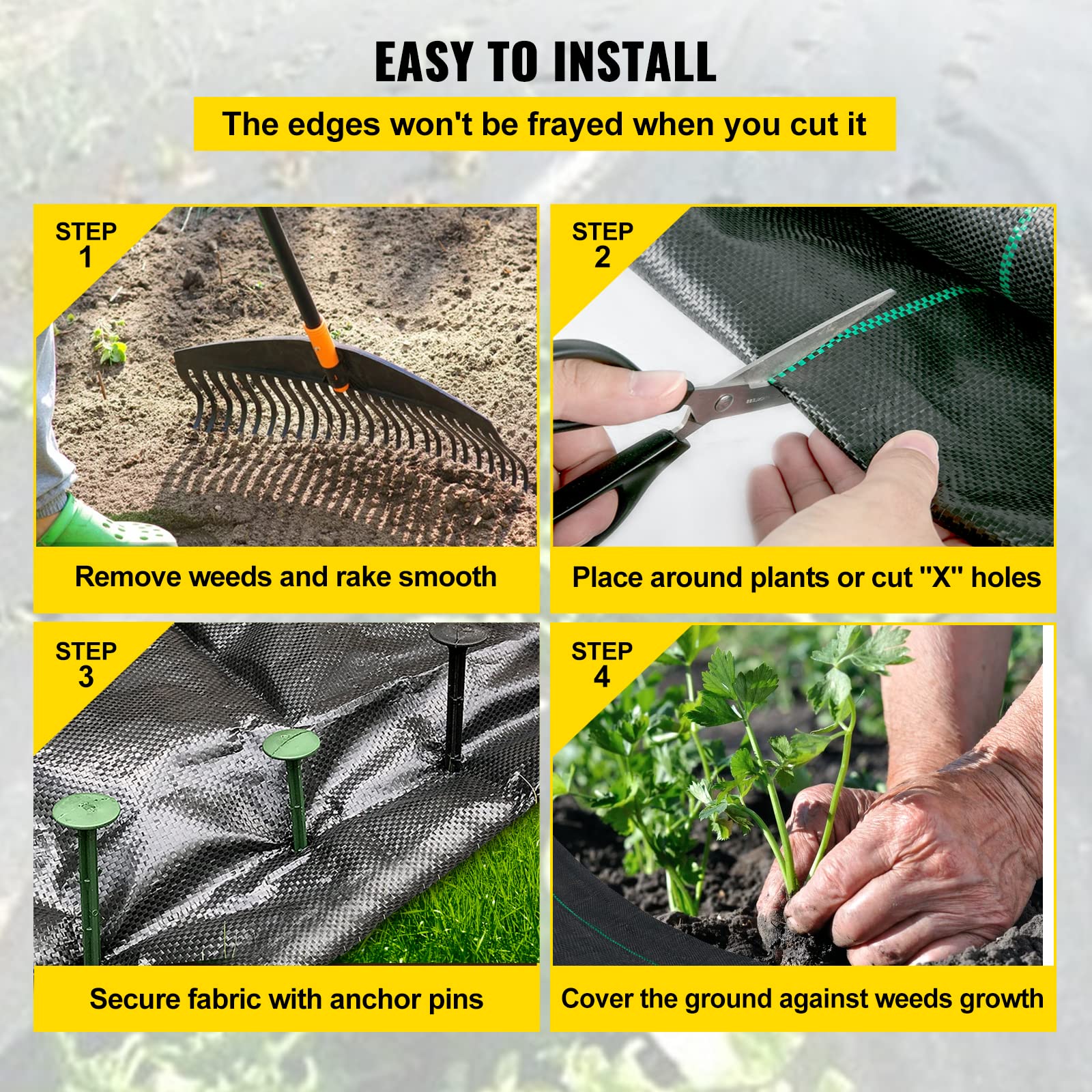 Happybuy ground-cover fabric with alignment stripes for tidy installations.