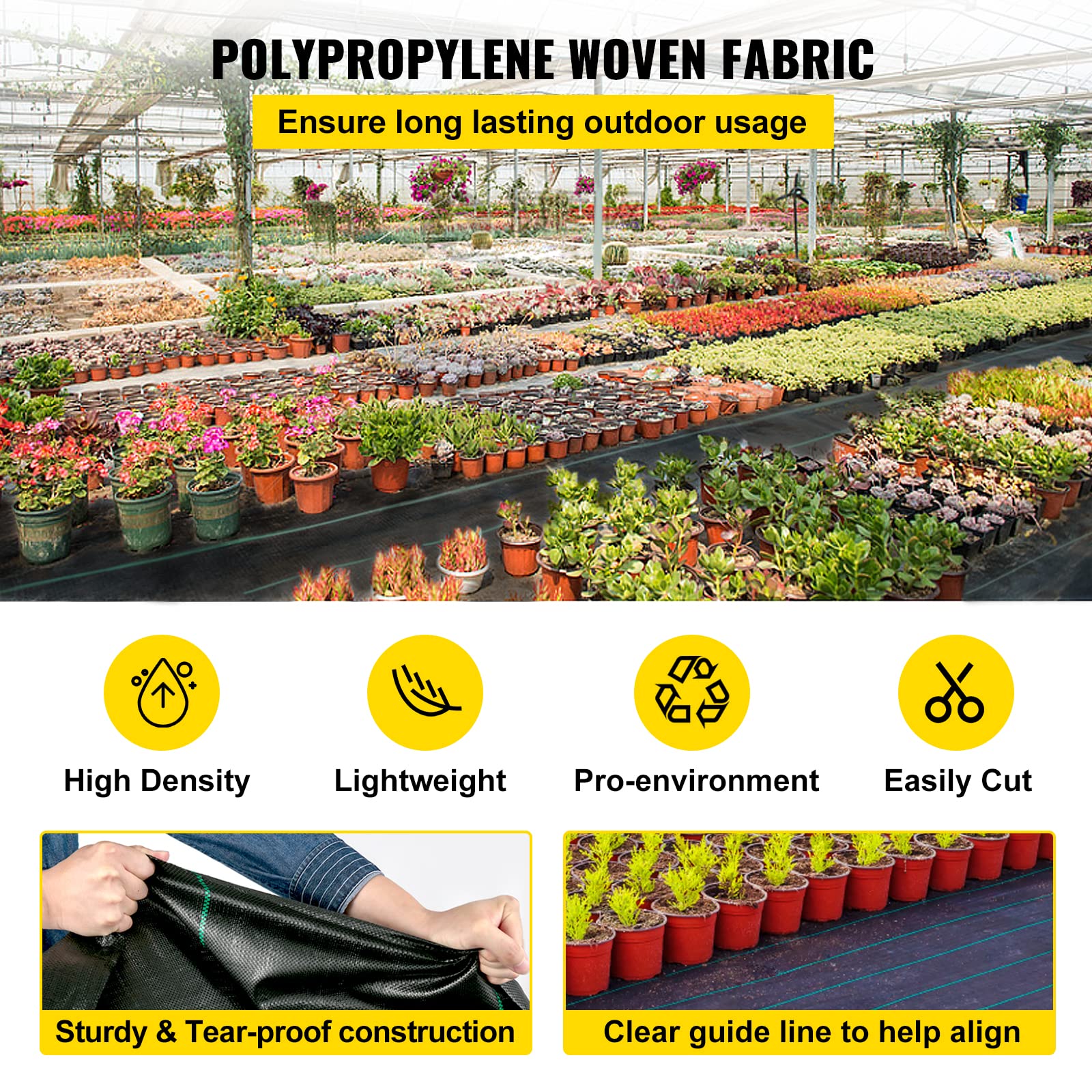 Happybuy permeable landscape fabric supports moisture and airflow for plant beds.