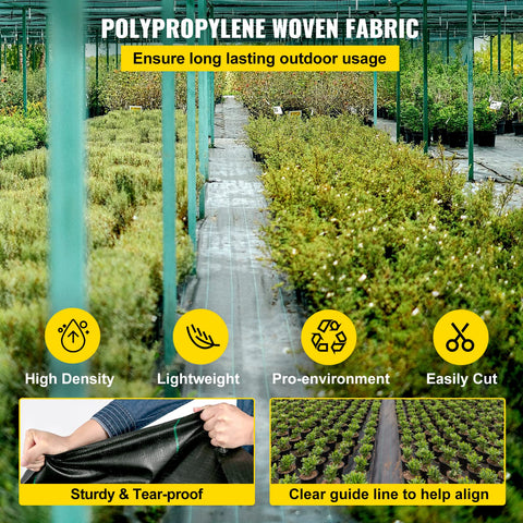 Happybuy permeable geotextile fabric keeps soil breathable while blocking weeds in beds.