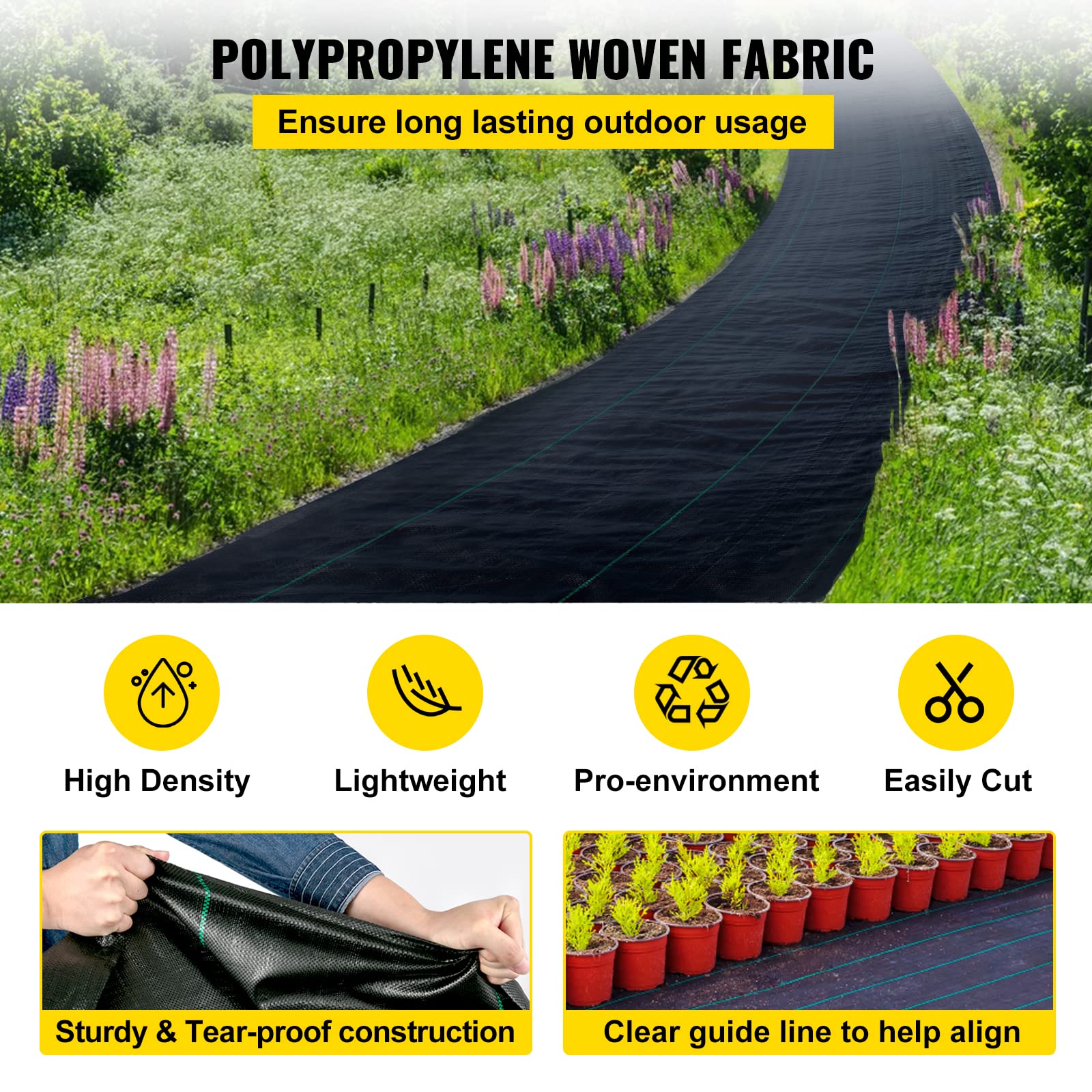 Happybuy woven PP weed-control fabric blocks weeds while preserving soil health.