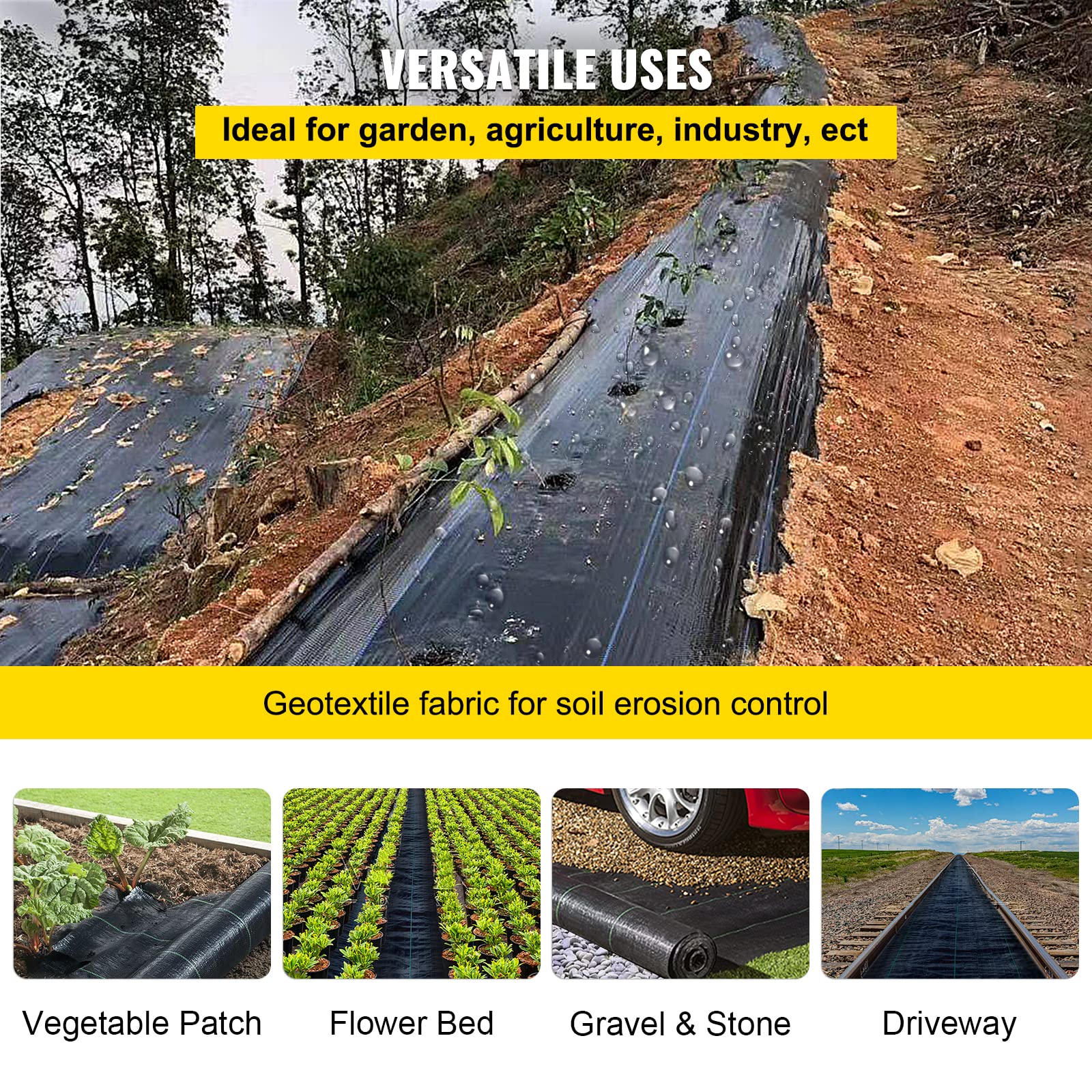 Happybuy weed barrier ideal for flower beds and vegetable patches.