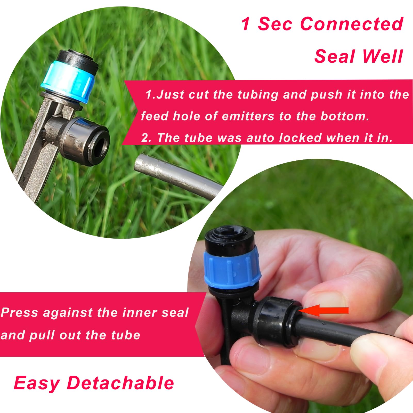 Happygo compatible 1-4-inch tubing drip emitter for versatile layouts.