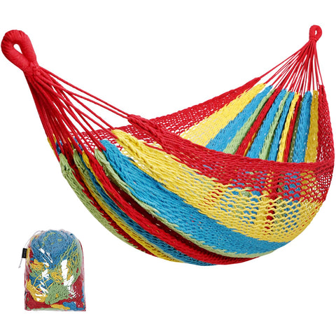 HappyPicnic handwoven Mayan hammock portable setup for two outdoors.