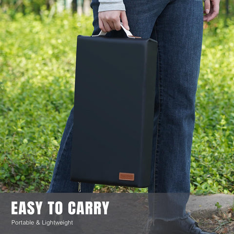 HappyPicnic kneeling pad on rough soil shows non-slip bottom.