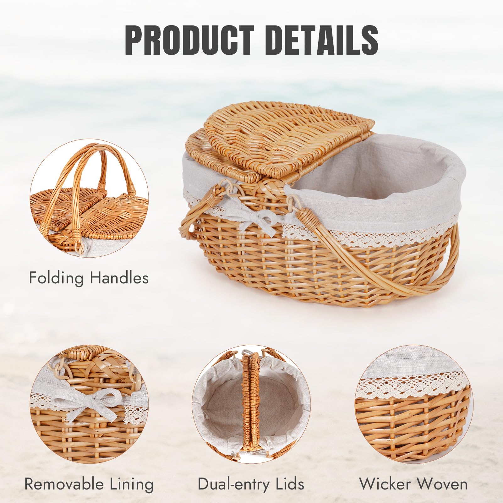 HappyPicnic double handle basket comfortable for carrying snacks
