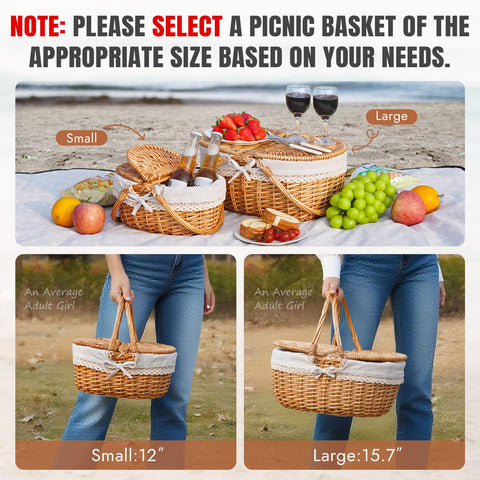 HappyPicnic wicker basket lid open showing secure storage