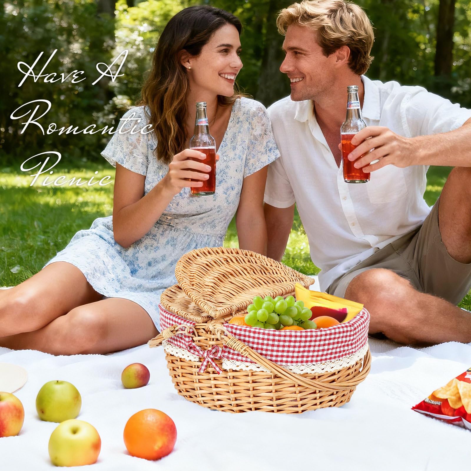 HappyPicnic basket with folding handle, easy to stack and store.