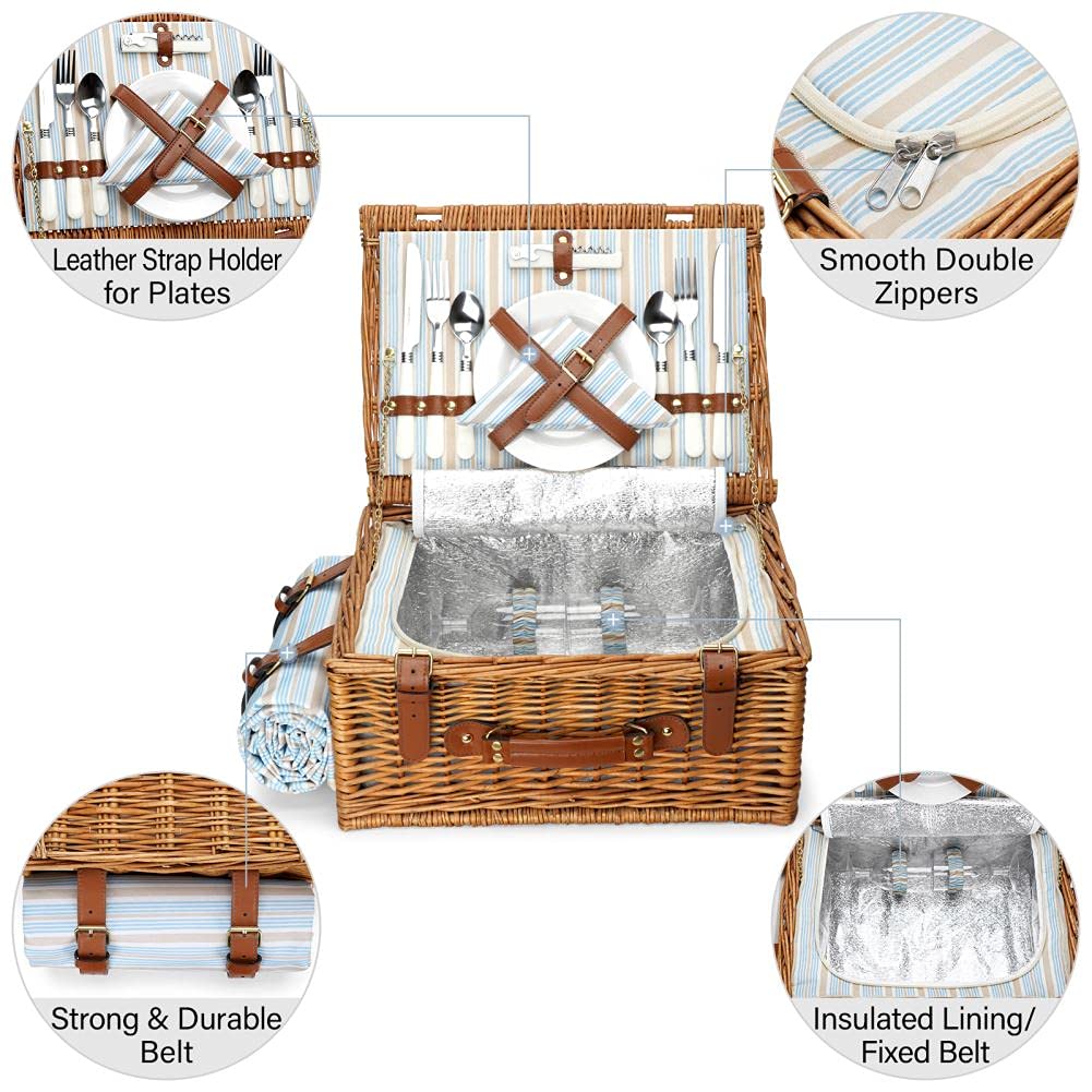 HappyPicnic deluxe wicker pattern with vertical bars complements outdoor tables