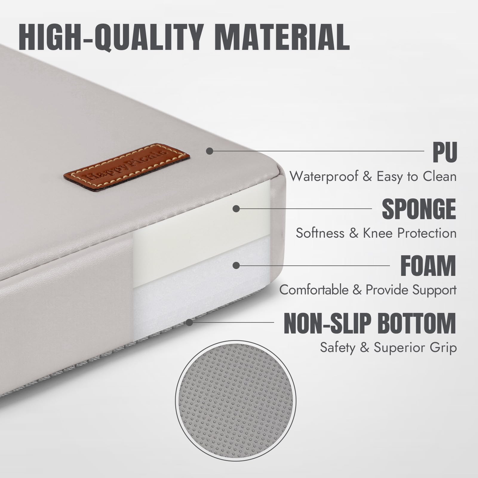 HappyPicnic wide 17x10 kneeling pad offers space to adjust position.