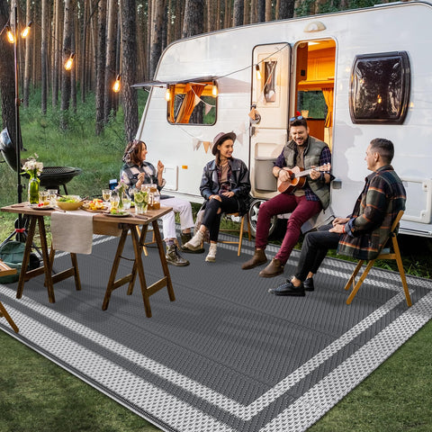 HappyTrends outdoor rug by pool with UV protection.