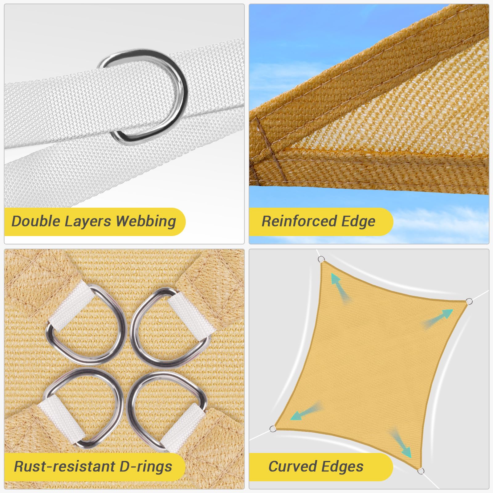 HappyTrends Sun Shade Sail curved edges stay taut for a neat look