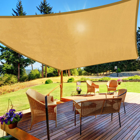 HappyTrends Sun Shade Sail ten-by-thirteen assembly showing easy patio setup