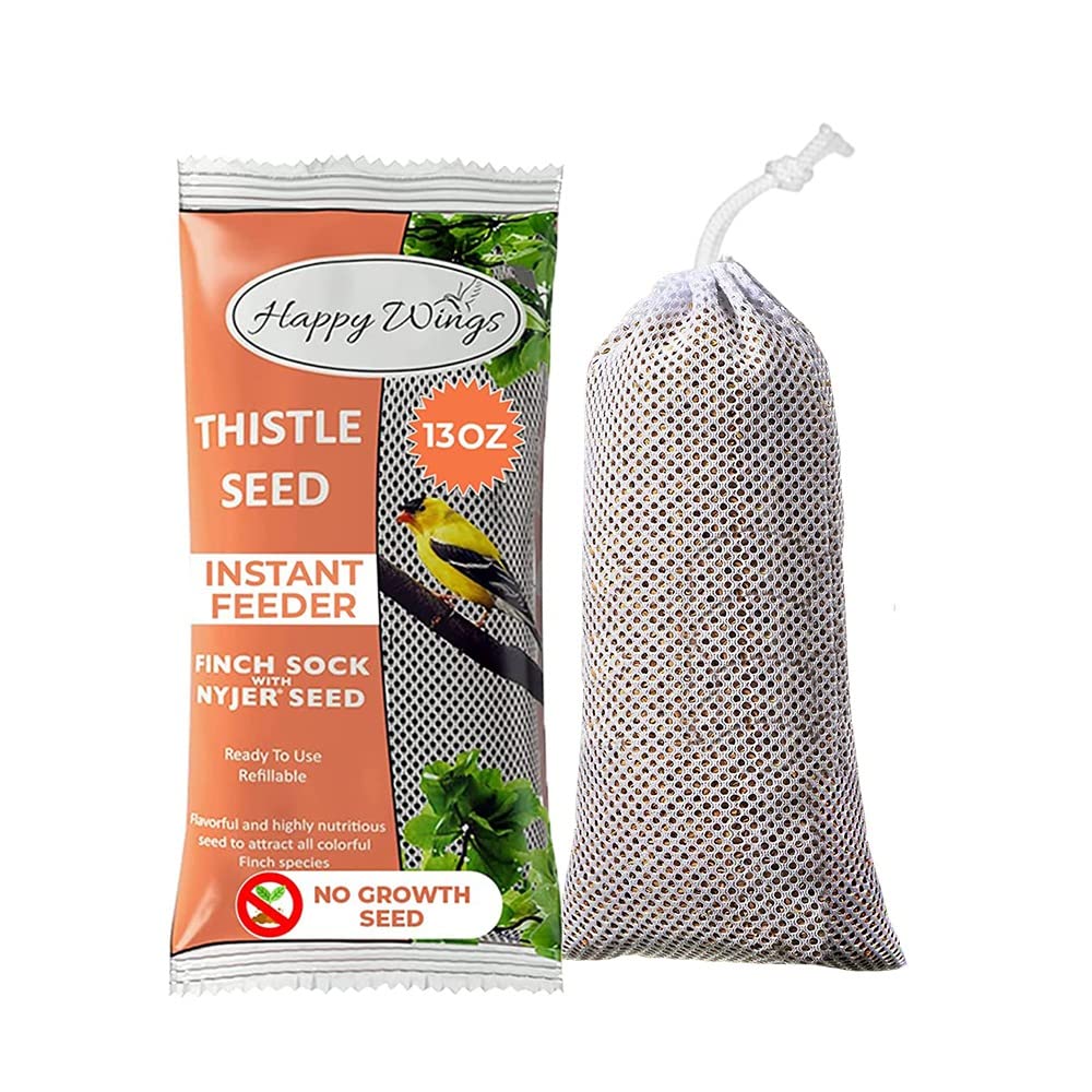 Happy Wings Nyjer seed bag close-up for year-round bird feeding