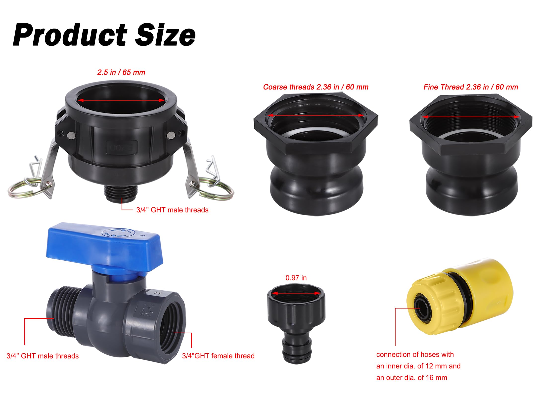 HappyWins cam-lock 2in fine close-up demonstrates versatile tank-to-hose conversion.