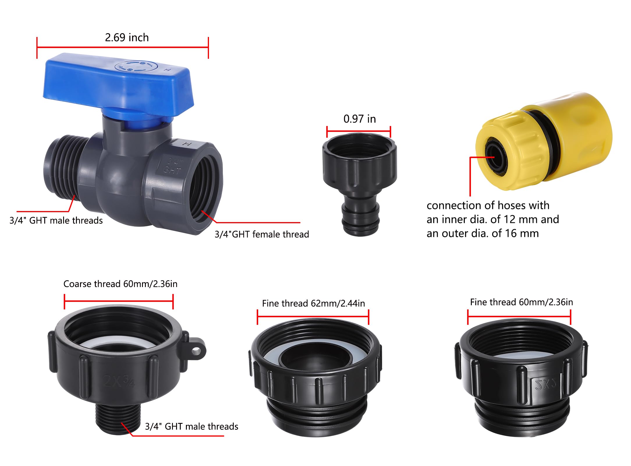 Happywins 2-44-inch fine-thread adapter for broad compatibility with IBC containers