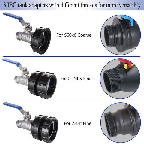 Happywins 2-44in fine-thread adapter for broader hose options on IBC totes.