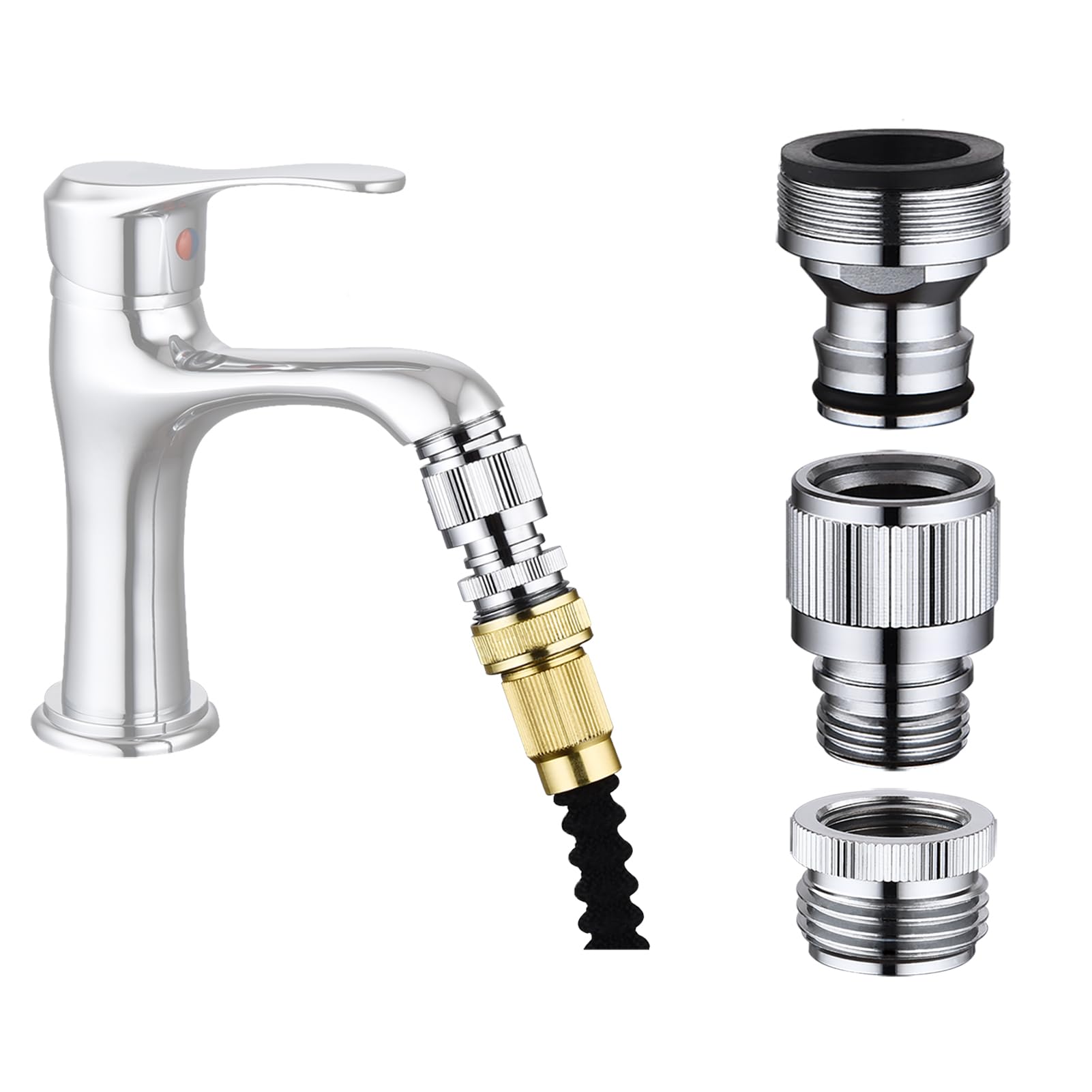 Happywins kitchen faucet quick connector overview for easy hose attachment.
