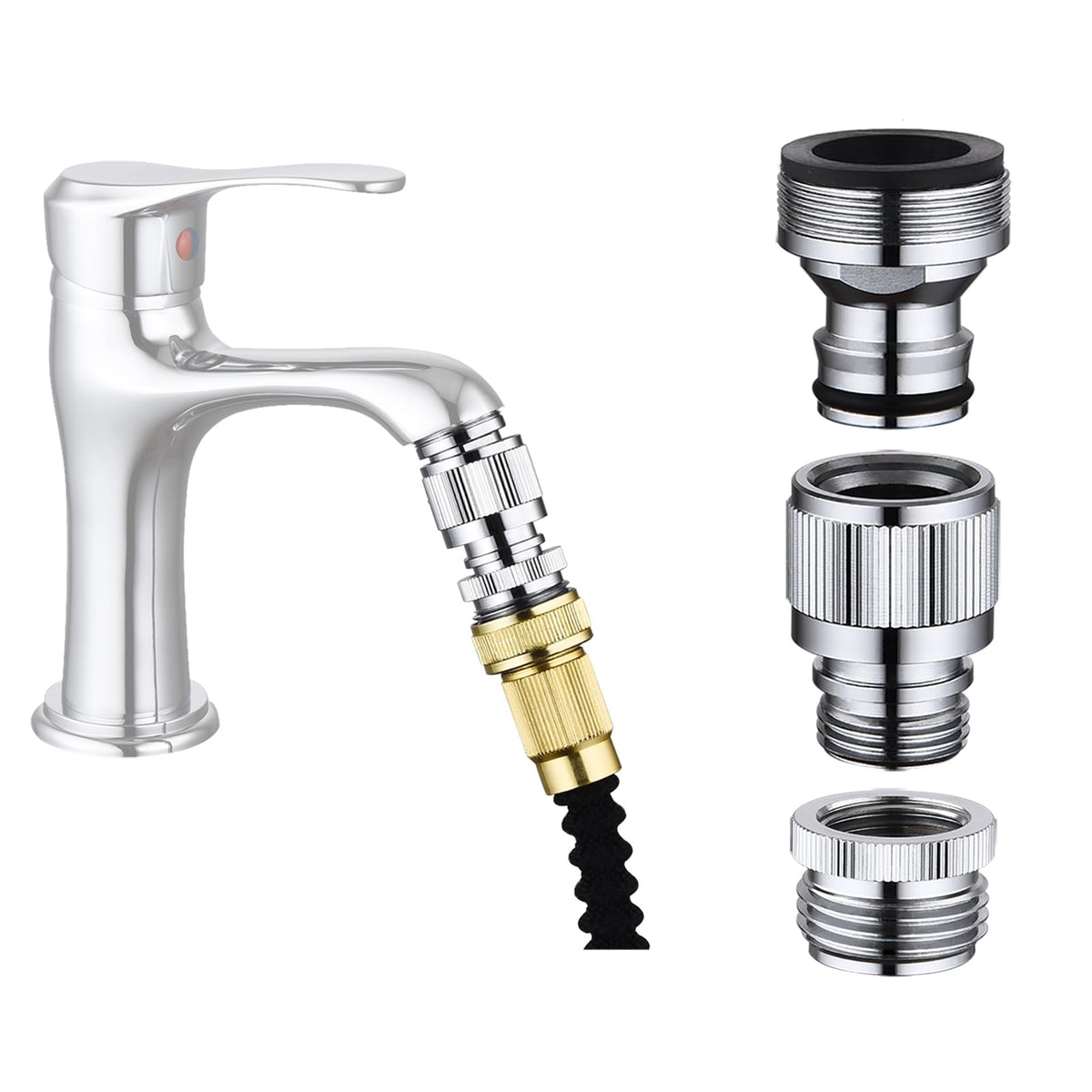 Happywins kitchen faucet quick connector overview for easy hose attachment.