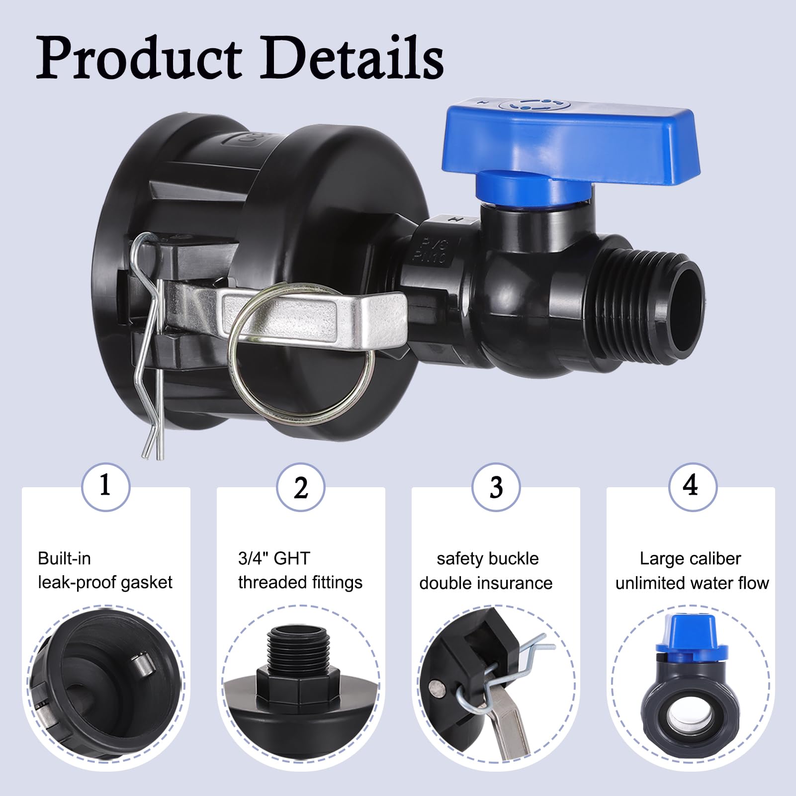 HappyWins heavy-duty valve view emphasizes full-flow water delivery for irrigation.