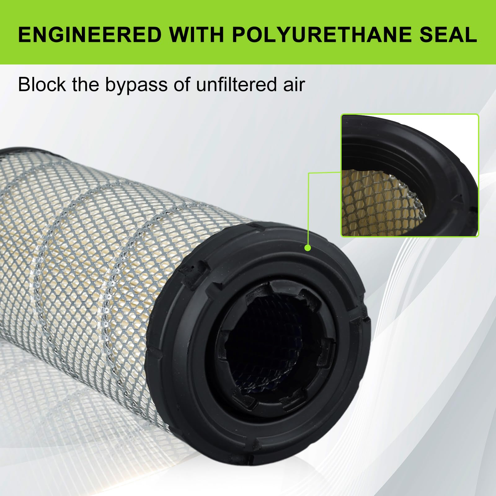 Harbot air filter dust filtration illustration highlighting high dust-holding capacity.