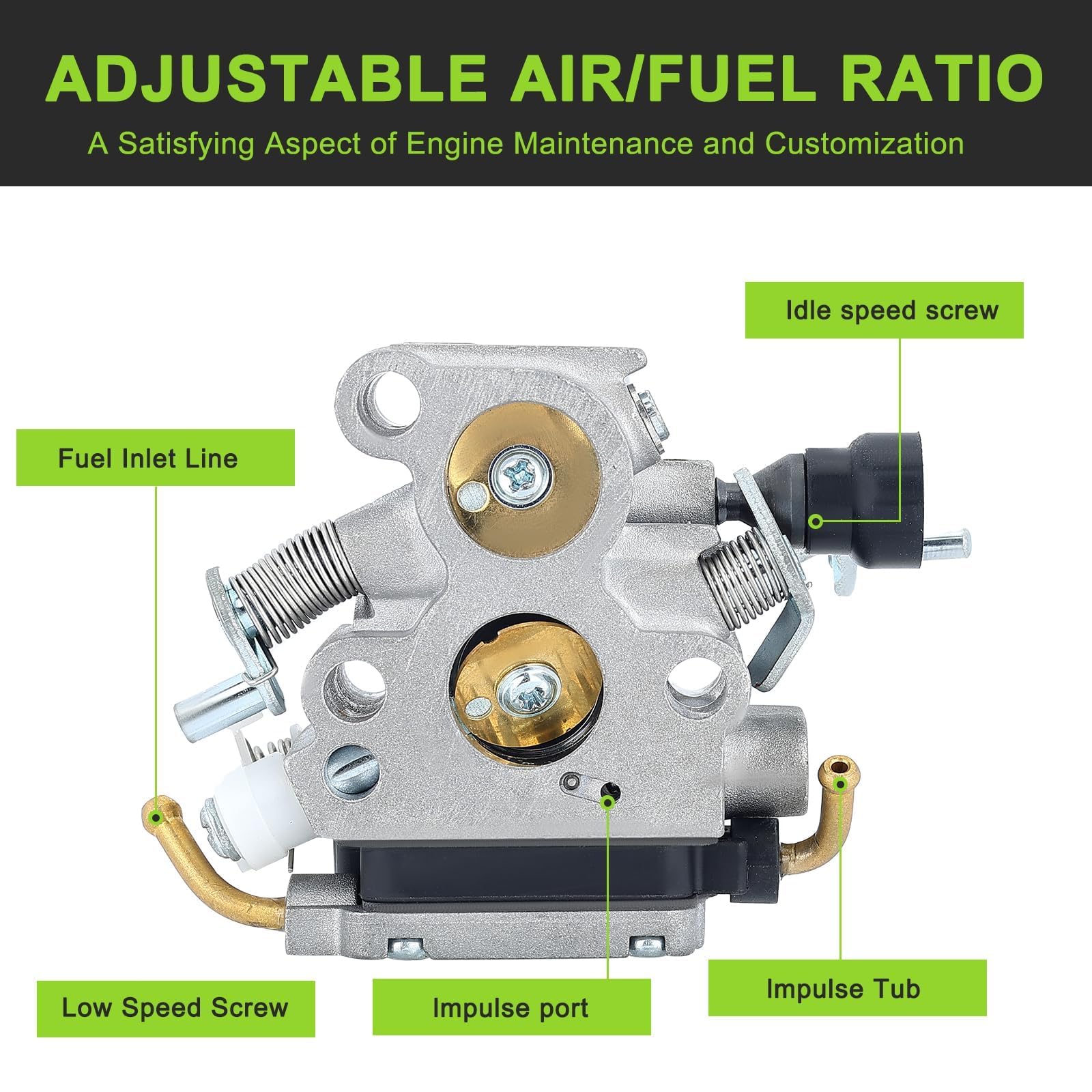 Brass components on Harbot carburetor for enhanced durability
