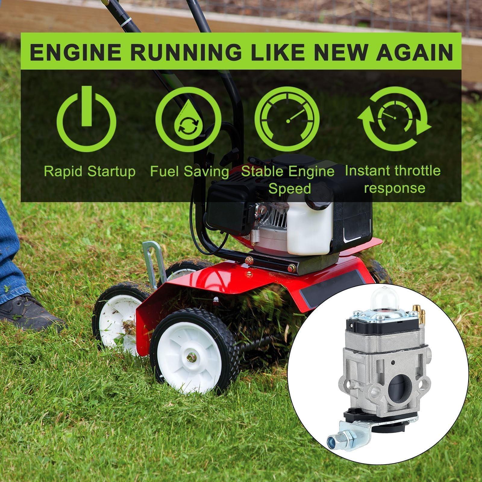 Harbot E43 carburetor kit contents laid out for convenient maintenance