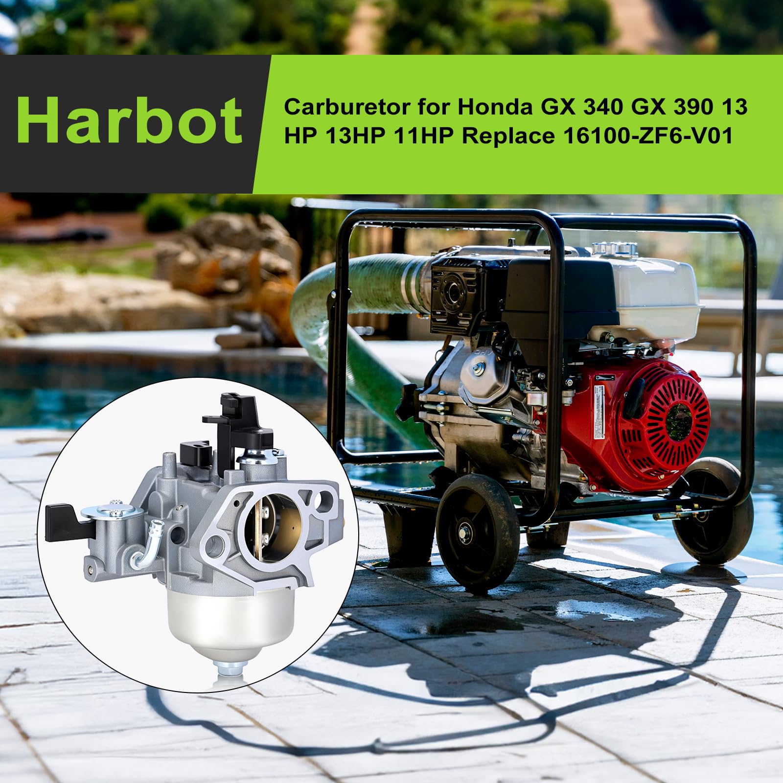 Harbot GX340 carburetor side view highlighting compact bolt on compatibility