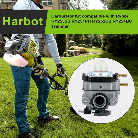 Harbot RY253SS carburetor side view, fits Ryobi and Craftsman models for durable replacement