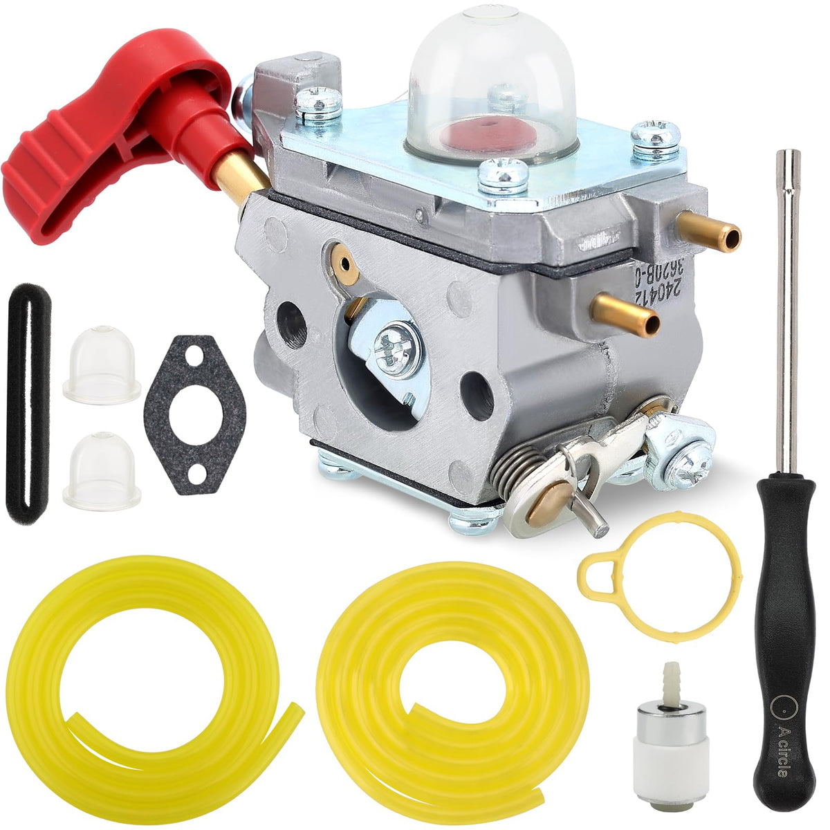Harbot TB35EC carburetor kit close-up showing precision fittings for reliable starts