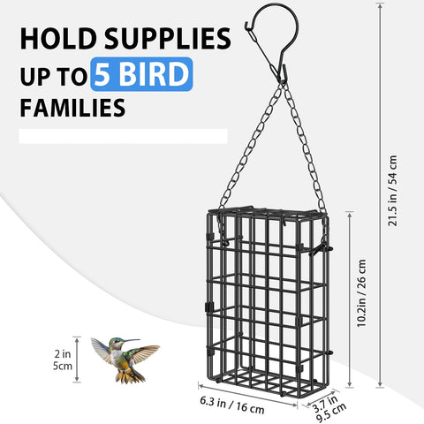Harhana nest material holder hanging on branch—secure outdoor display for birds.