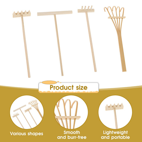 Hariendny miniature zen garden rakes close-up showing crafted wood handles