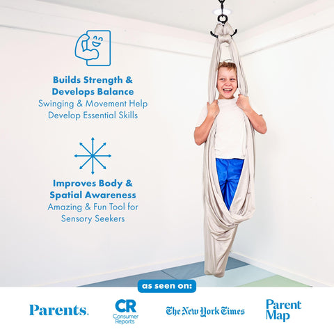 Harkla gray 100-inch swing blends with home decor