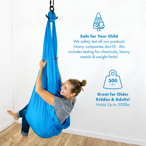 Harkla sensory swing blue hardware close-up highlighting heavy-duty components