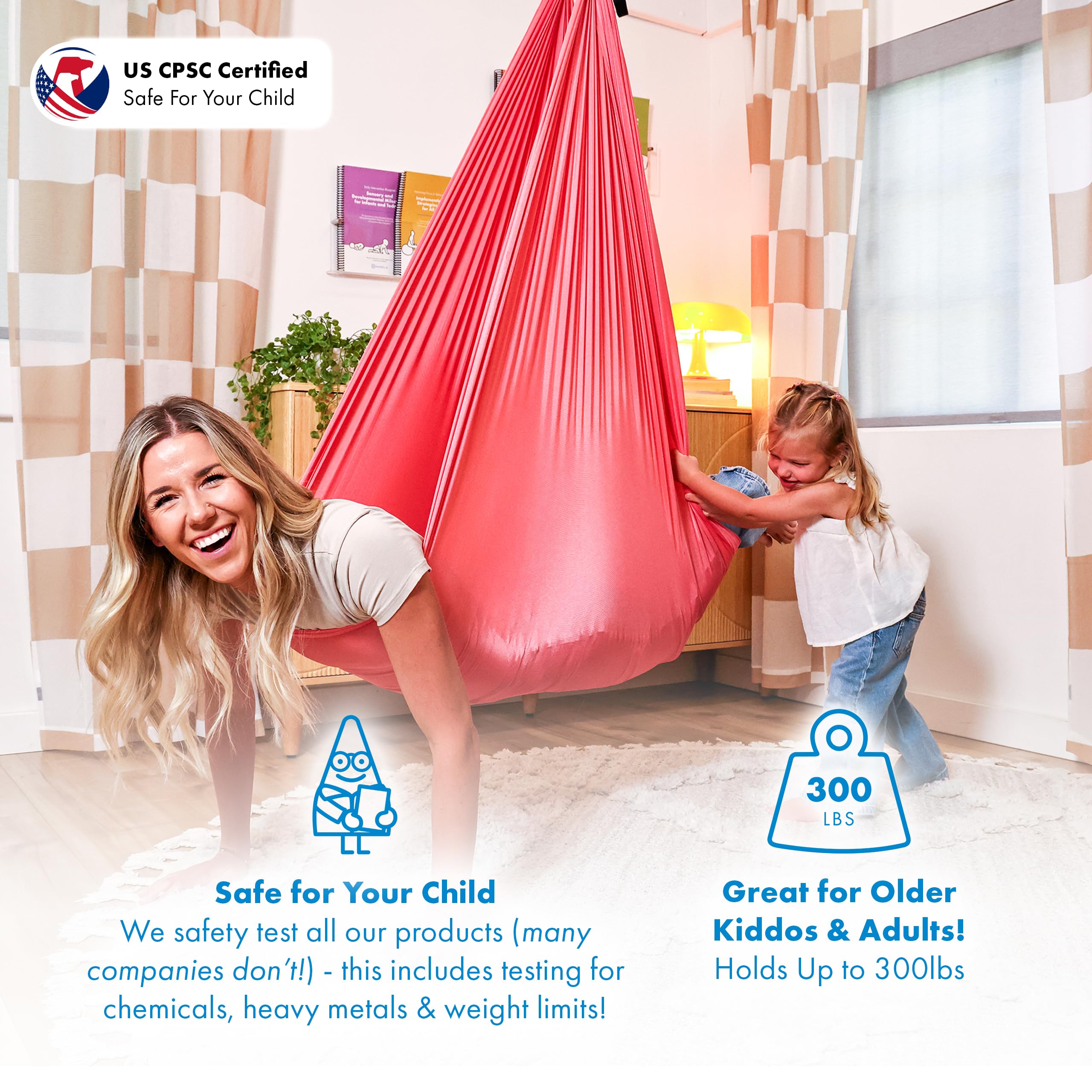 Harkla Sensory Swing pink hardware close-up highlights heavy-duty components.