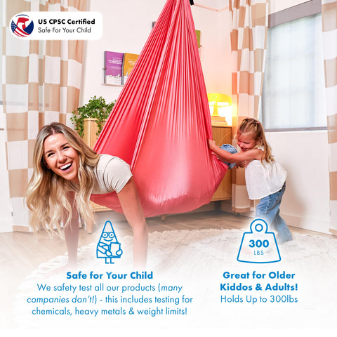 Harkla Sensory Swing pink hardware close-up highlights heavy-duty components.