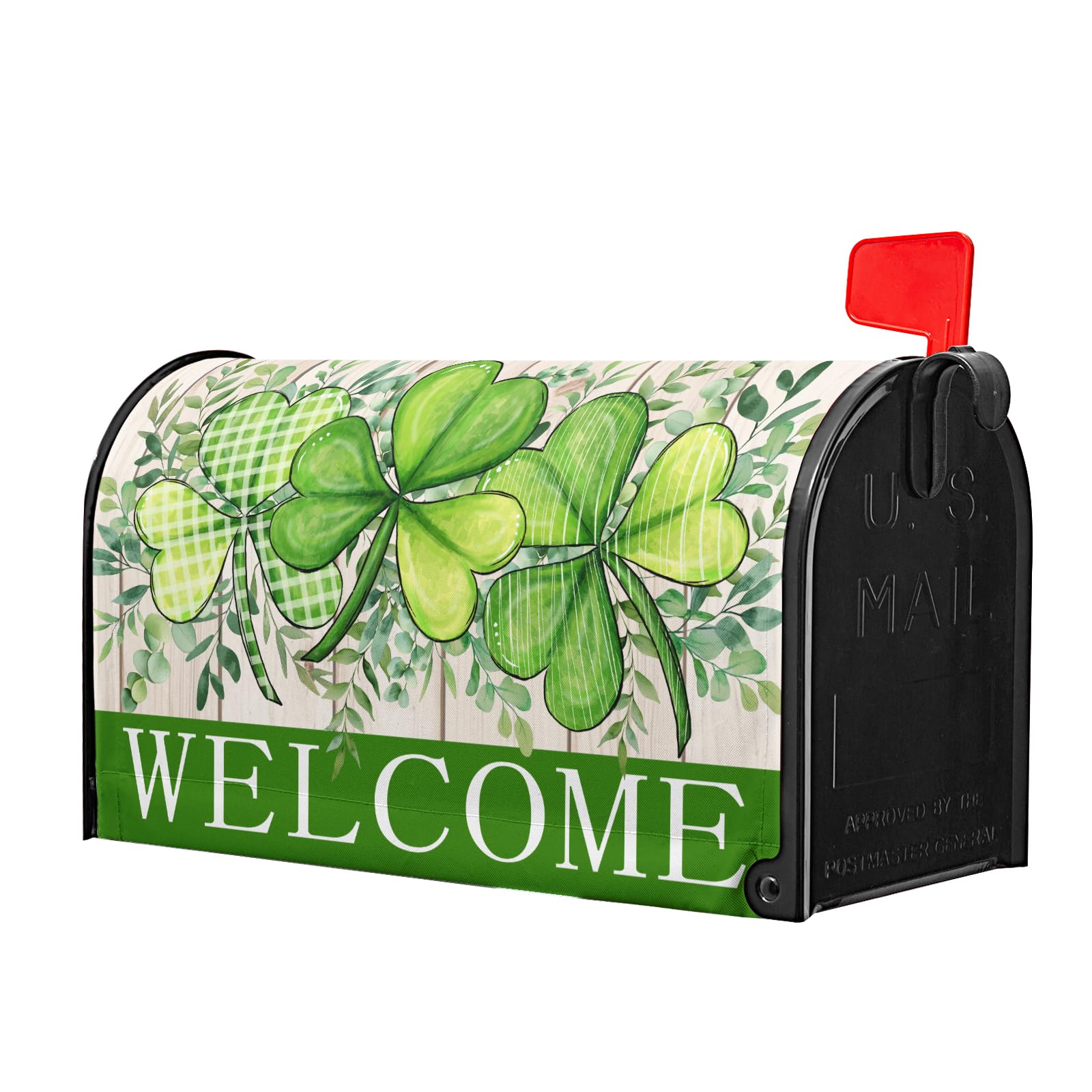 Harooni green shamrock pattern mailbox cover adds seasonal outdoor charm