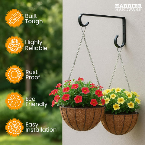 Close-up of Harrier Hardware metal bracket highlighting durable 6-inch reach for light pots.