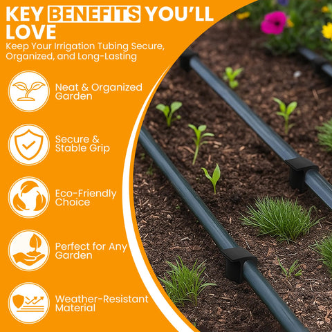 Harrier Hardware tri-angled barbed shank grips diverse soils and prevents hose shifting.