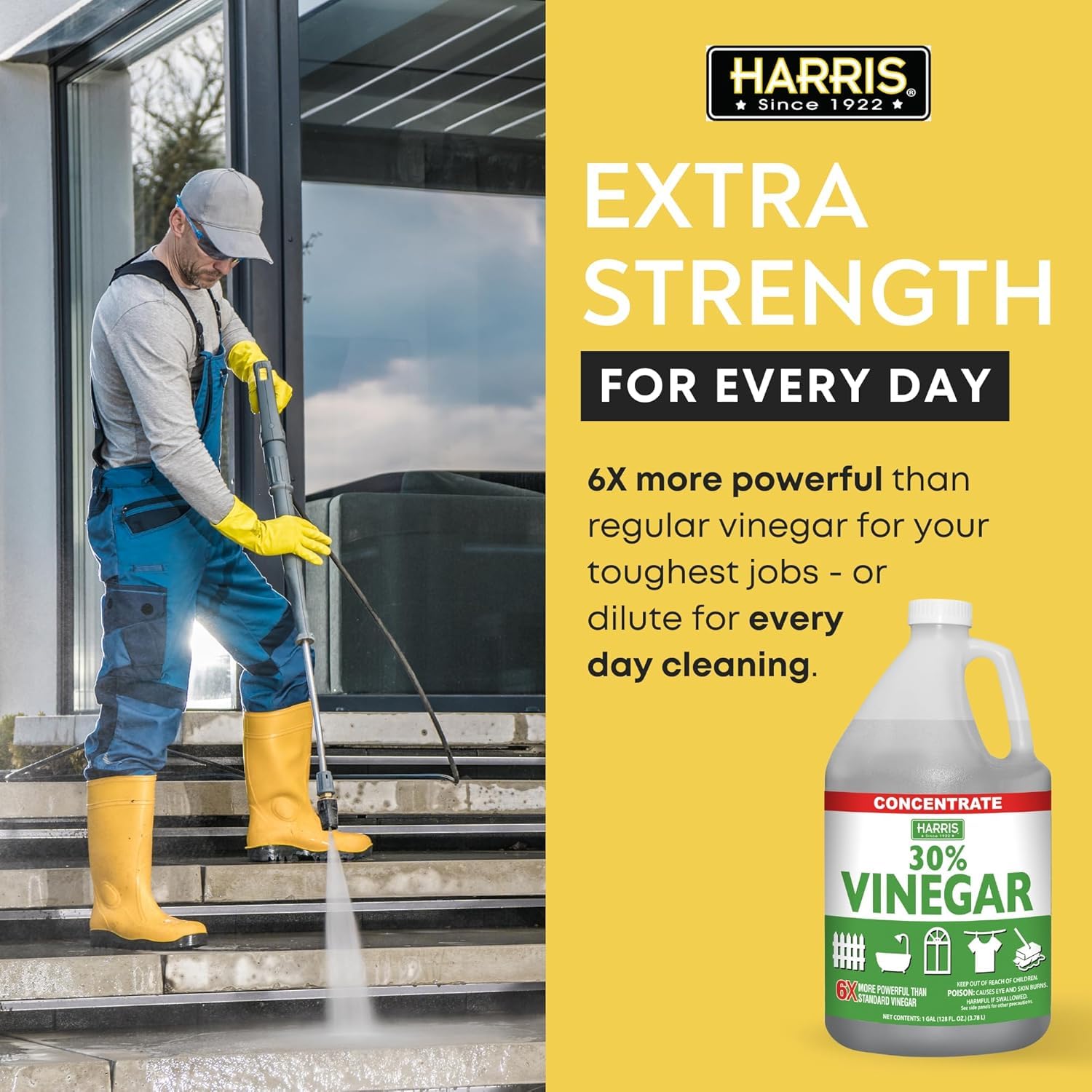 Harris 30% vinegar bottle ideal for outdoor patio cleaning and surface shine.