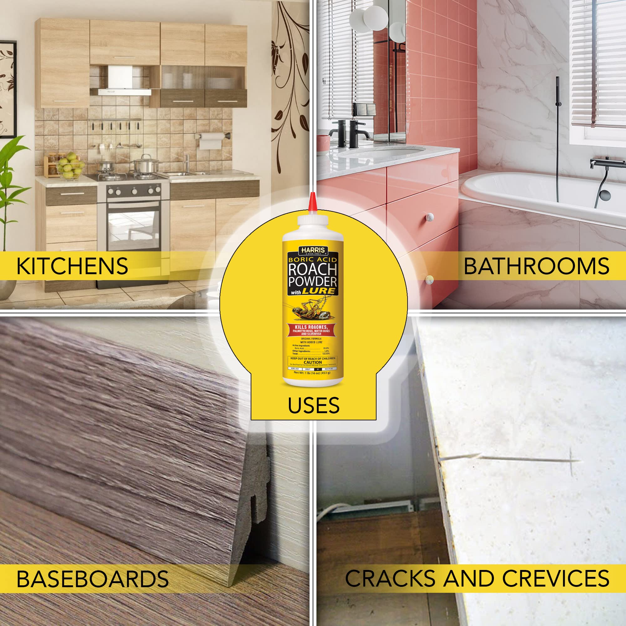 Dust applied along baseboard edge with HARRIS boric acid powder.