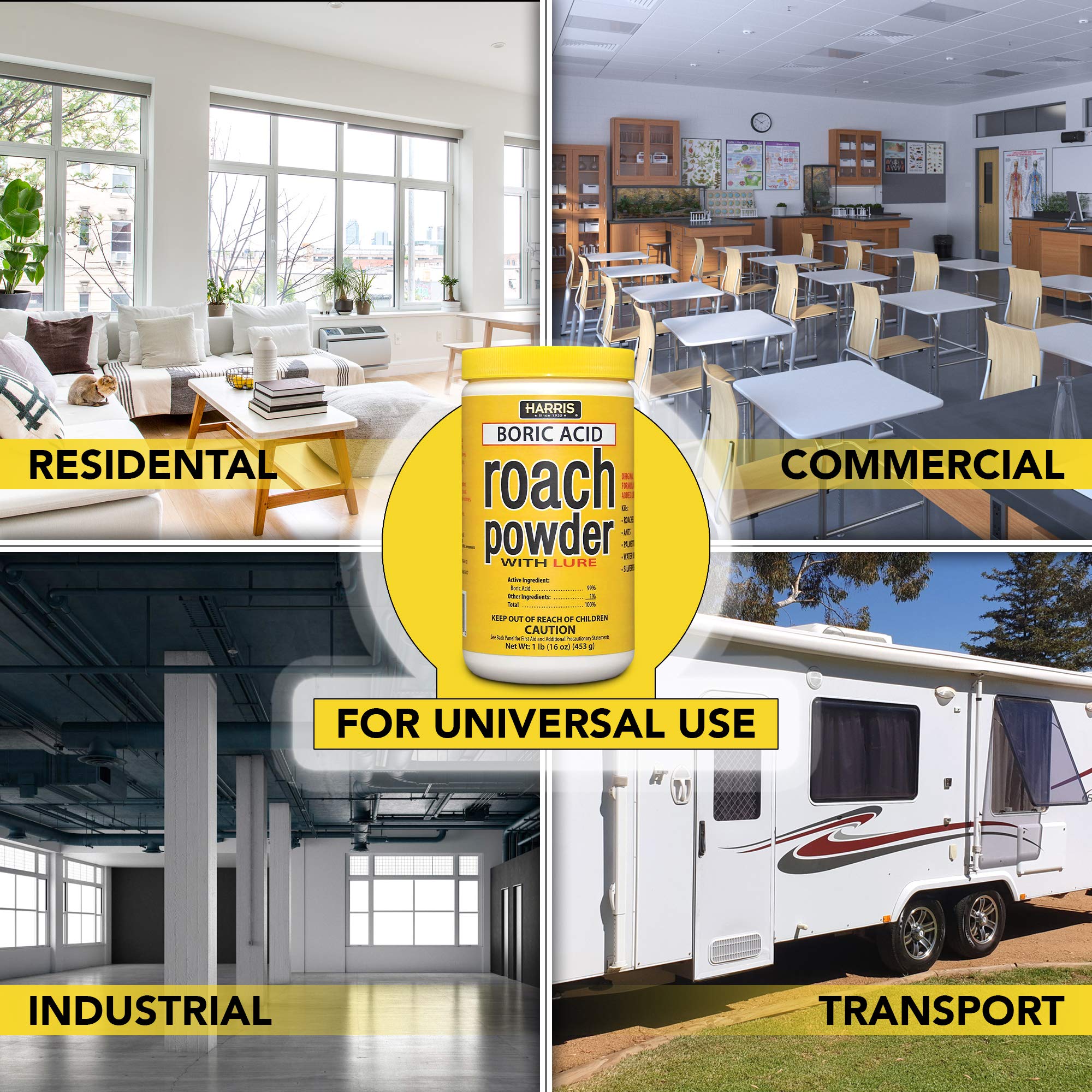 HARRIS Boric Acid Roach Killer Powder placed along baseboards for long-lasting protection.