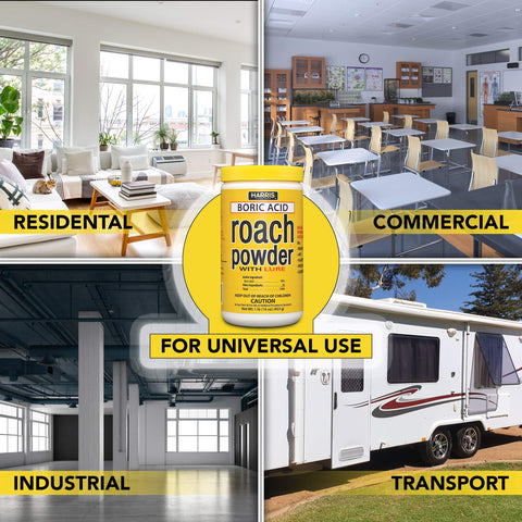 HARRIS Boric Acid Roach Killer Powder placed along baseboards for long-lasting protection.