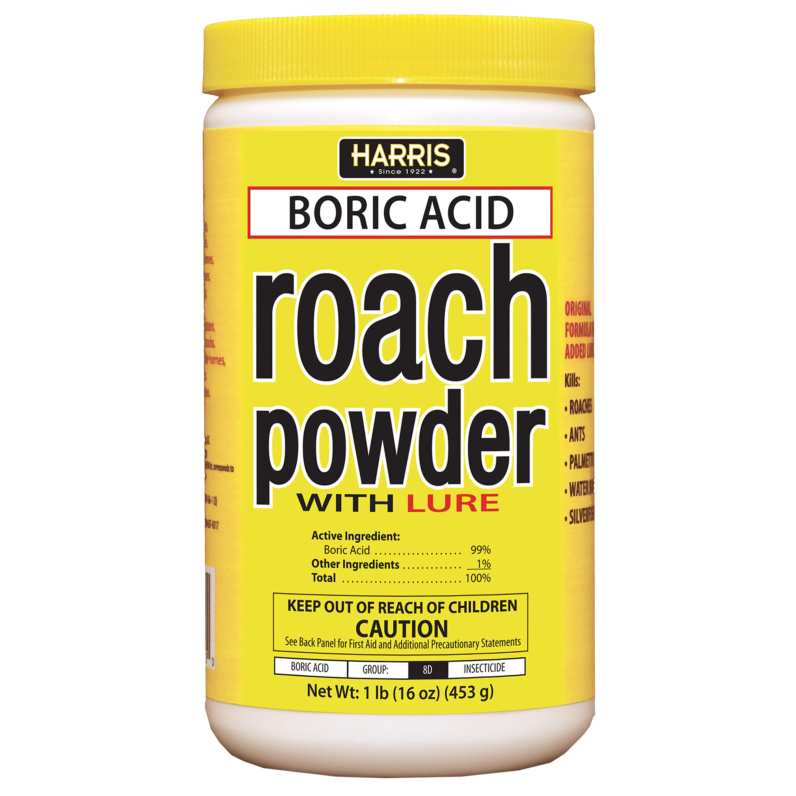 HARRIS Boric Acid Roach Killer Powder with Lure package view highlights ready-to-use pest solution.