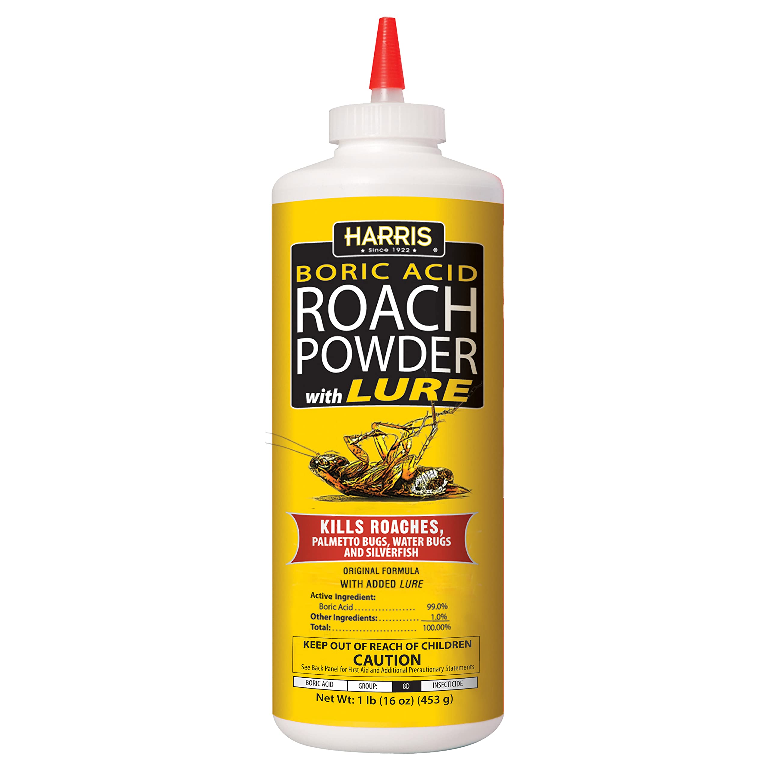 HARRIS boric acid roach powder with lure attracting and killing roaches.