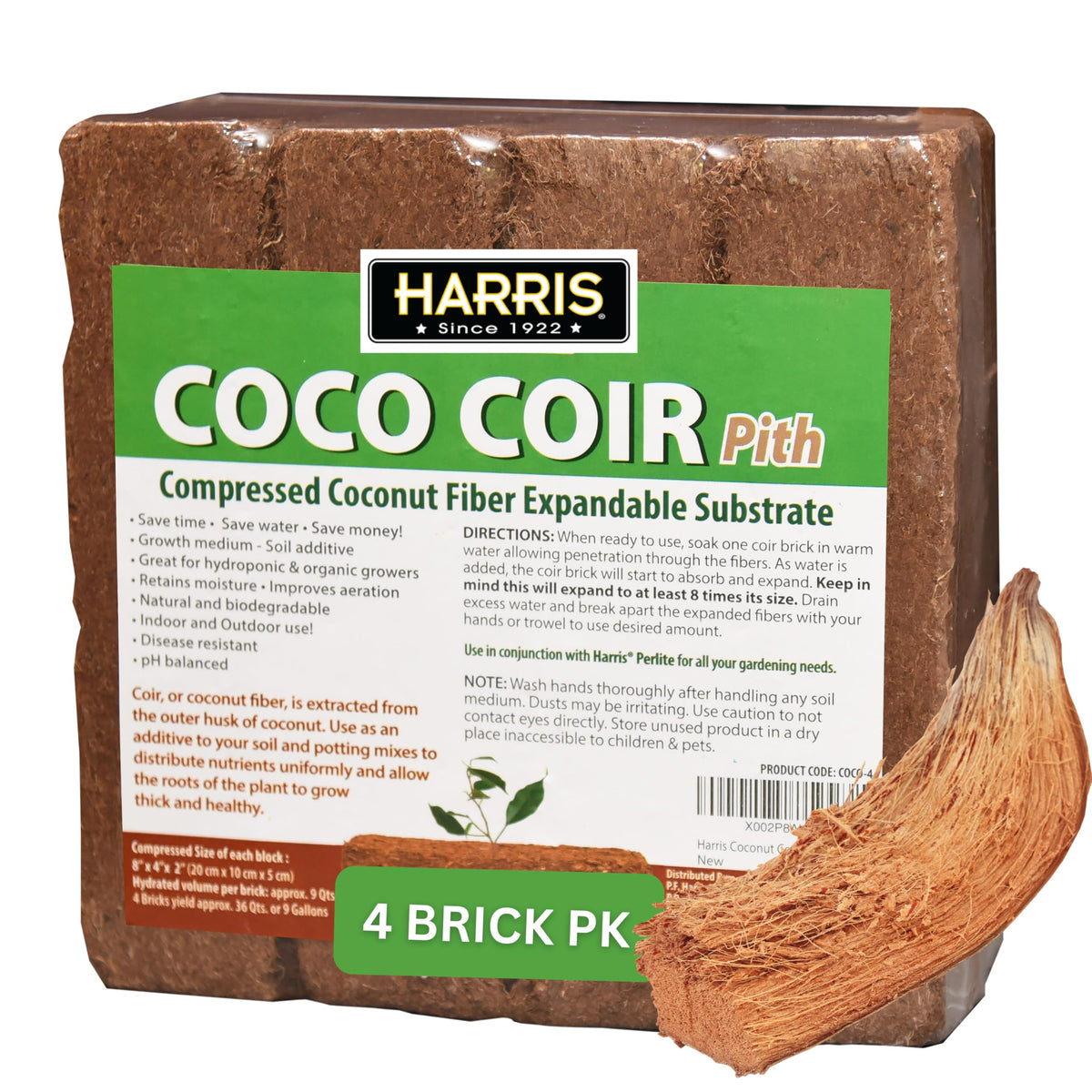 Harris Coco Coir Pith bricks expanding to nine gallons for soil amendment
