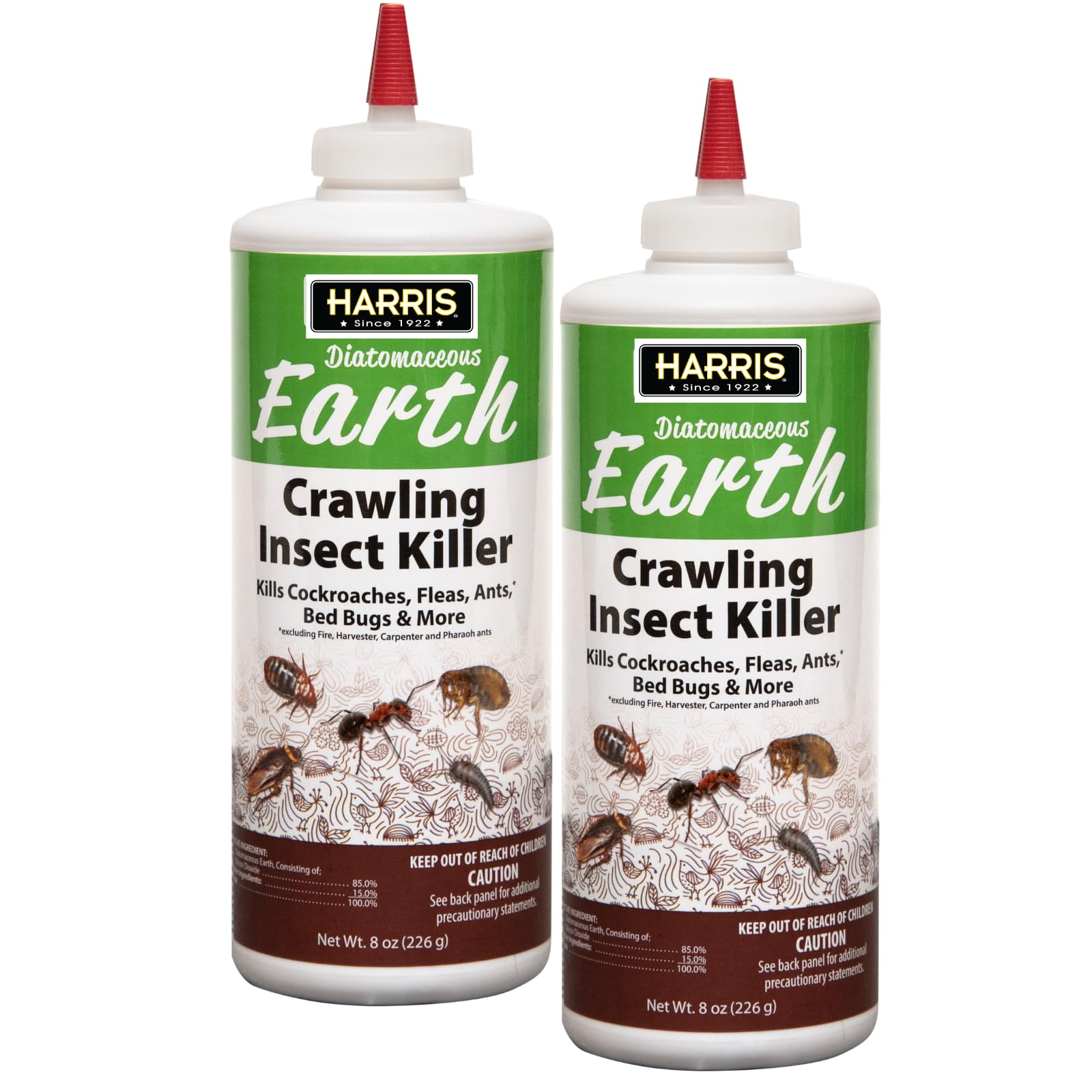 HARRIS Diatomaceous Earth Crawling Insect Killer 8oz 2Pack is ideal for indoor and outdoor pest control.