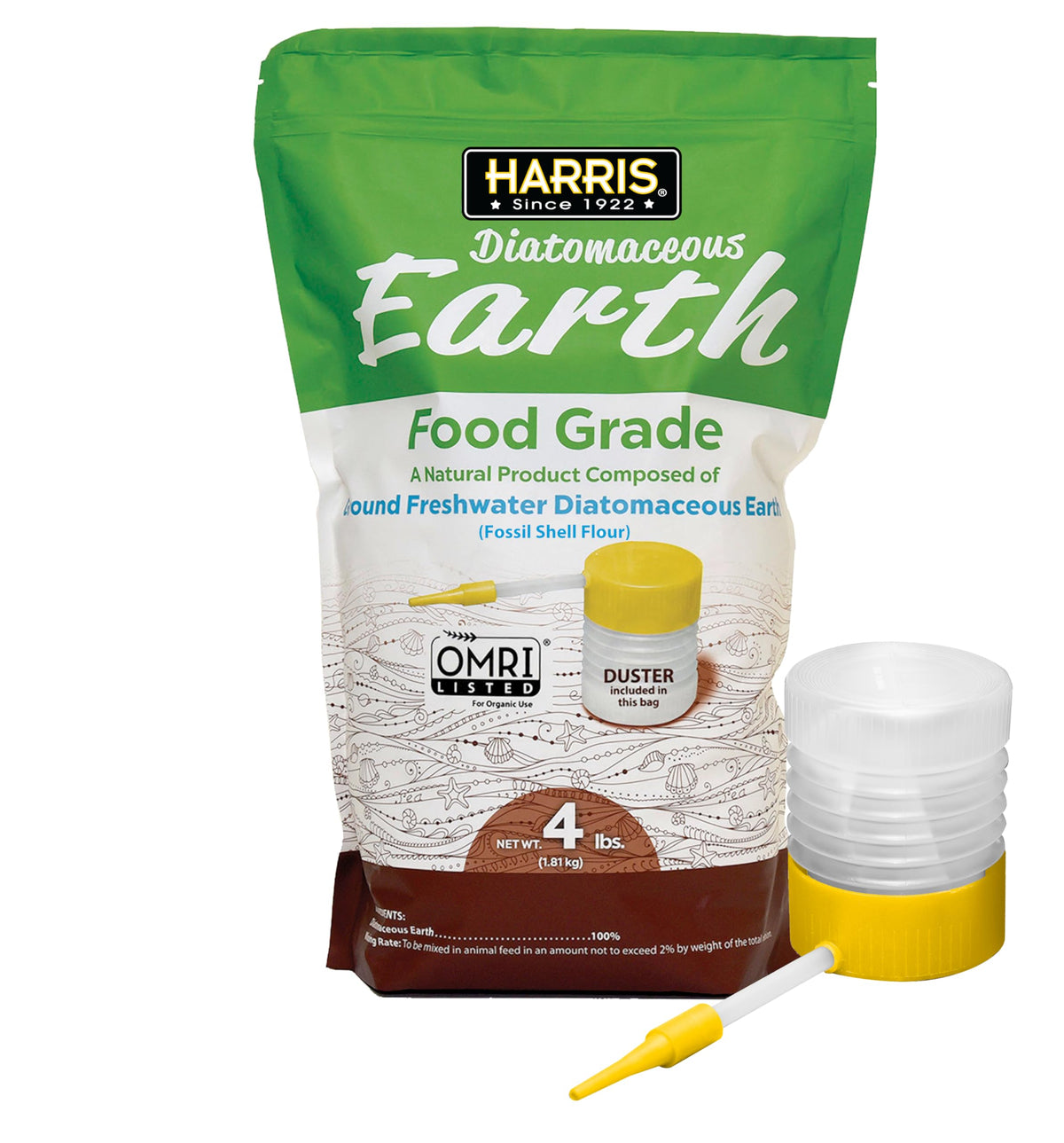 HARRIS food-grade diatomaceous earth 4lb bag on kitchen counter